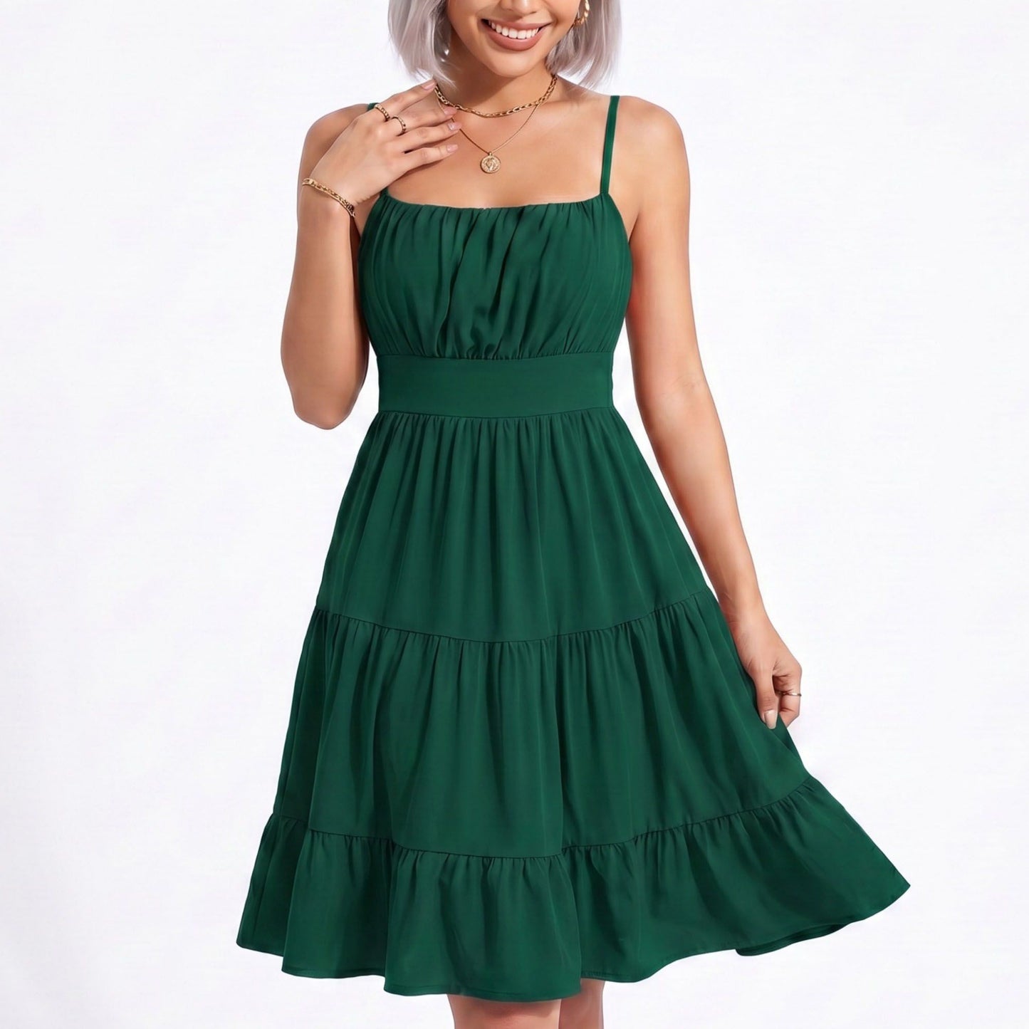 Spaghetti Strap Square Neck Smocked Back Tiered Dress