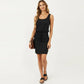 Sleeveless Tank Dress with Scoop Neck Adjustable Drawstring Waist Fitted Casual Mini Dress