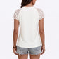 Lace Sleeve Top Split Neck Short Sleeve Relaxed Fit T-Shirt