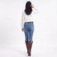 V-Neck Openwork Sleeve Long Sleeve Knit Sweater