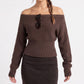 Off Shoulder Ribbed Waist Long Sleeve Knit Sweater