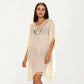 Sheer Crochet V Neck Swim Cover Up Poncho with Tassel Trim and Flowy Silhouette