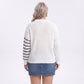 Plus Size Striped Johnny Collar Knit Sweater