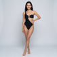 One Shoulder Cutout One Piece Swimsuit with Ruched Bandeau Bust Metal Ring Detail and High Cut Leg