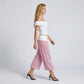 Contrast Foldover Waistband Striped Cropped Wide-Leg Trousers