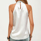 Satin Halter Top with Faux Pearl Neckline and Smooth Draped Finish