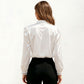 Long Sleeve Blouse with Lace Trim Front and Puff Sleeve Cuffs
