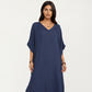 V-Neck Maxi Swim Cover Up Dress Loose Short Sleeve Lightweight Beach Caftan
