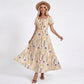 Floral Maxi Dress Square Neck Short Sleeve A Line Button Front Dress
