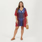 Ombre Crochet Swim Cover Up Dress with Open Knit Mesh Design V Neck Short Sleeves Relaxed Fit