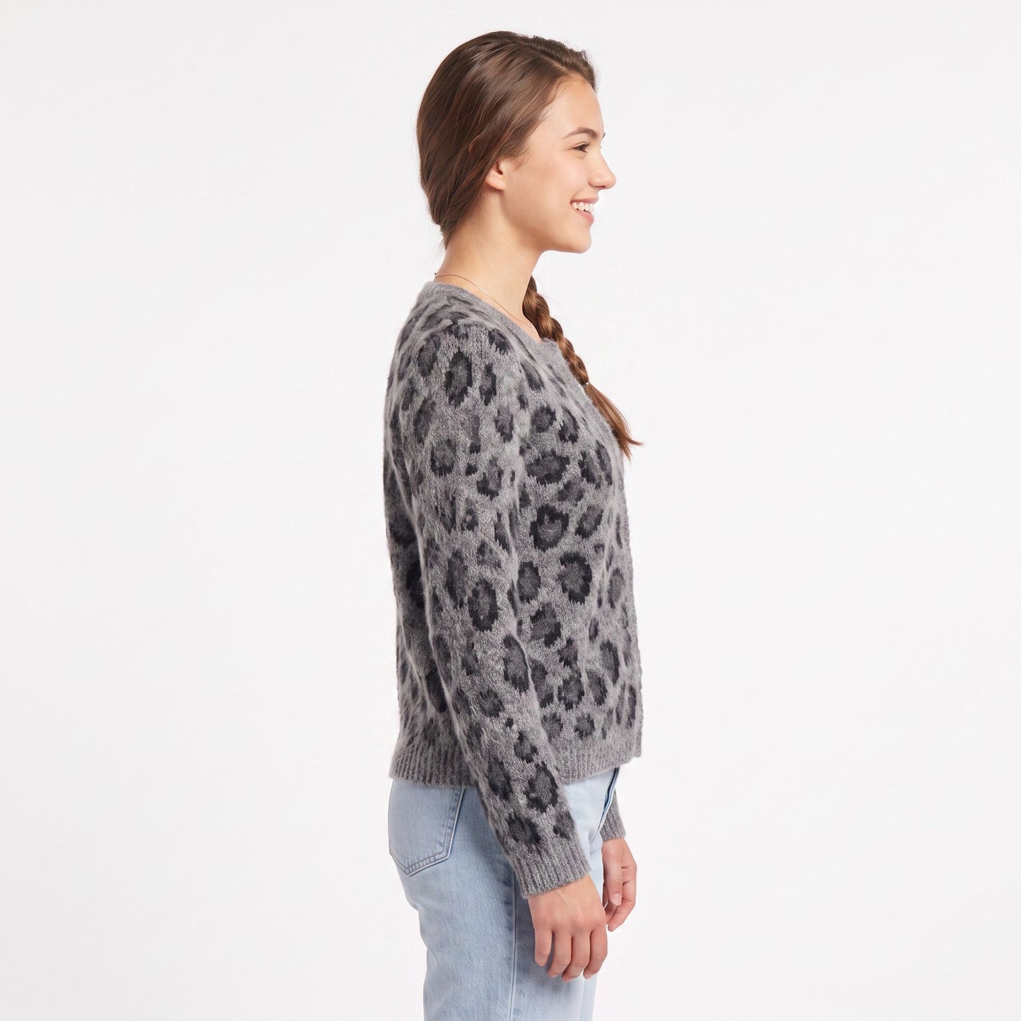 Fuzzy Leopard Print Button Front Cardigan Sweater