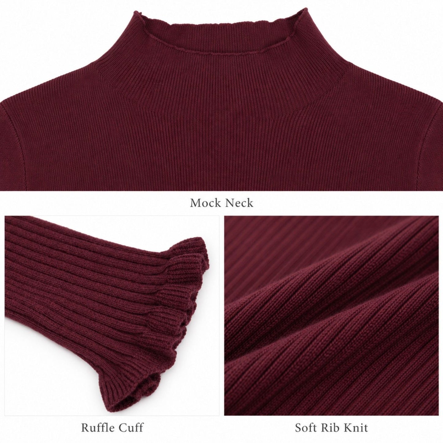 Mock Neck Ribbed Knit Long Sleeve Slim Fit Pullover Sweater