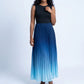 Sleeveless High Neck Pleated Ombre A-Line Maxi Dress with Flowy Skirt