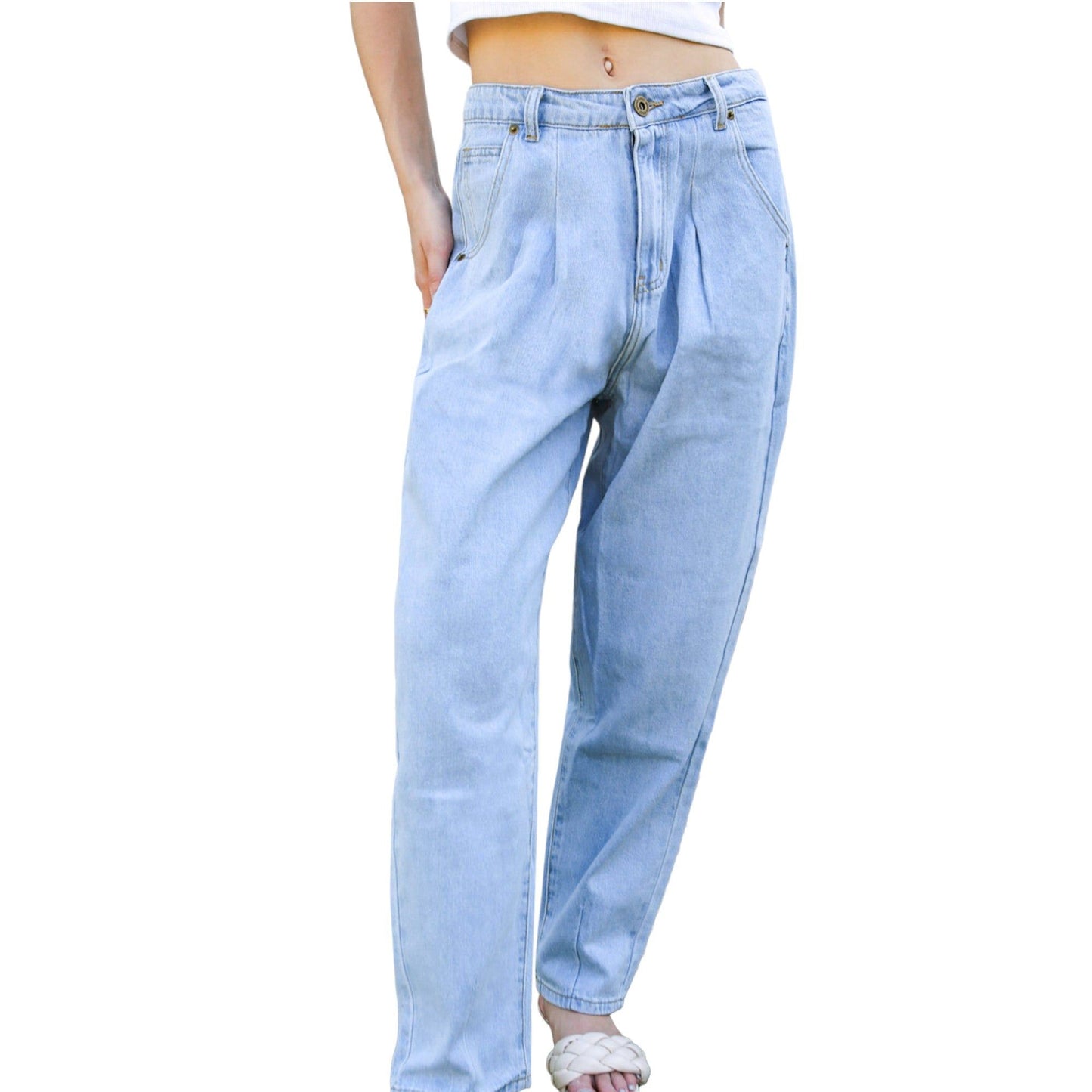 Loose High Waist Denim Trousers