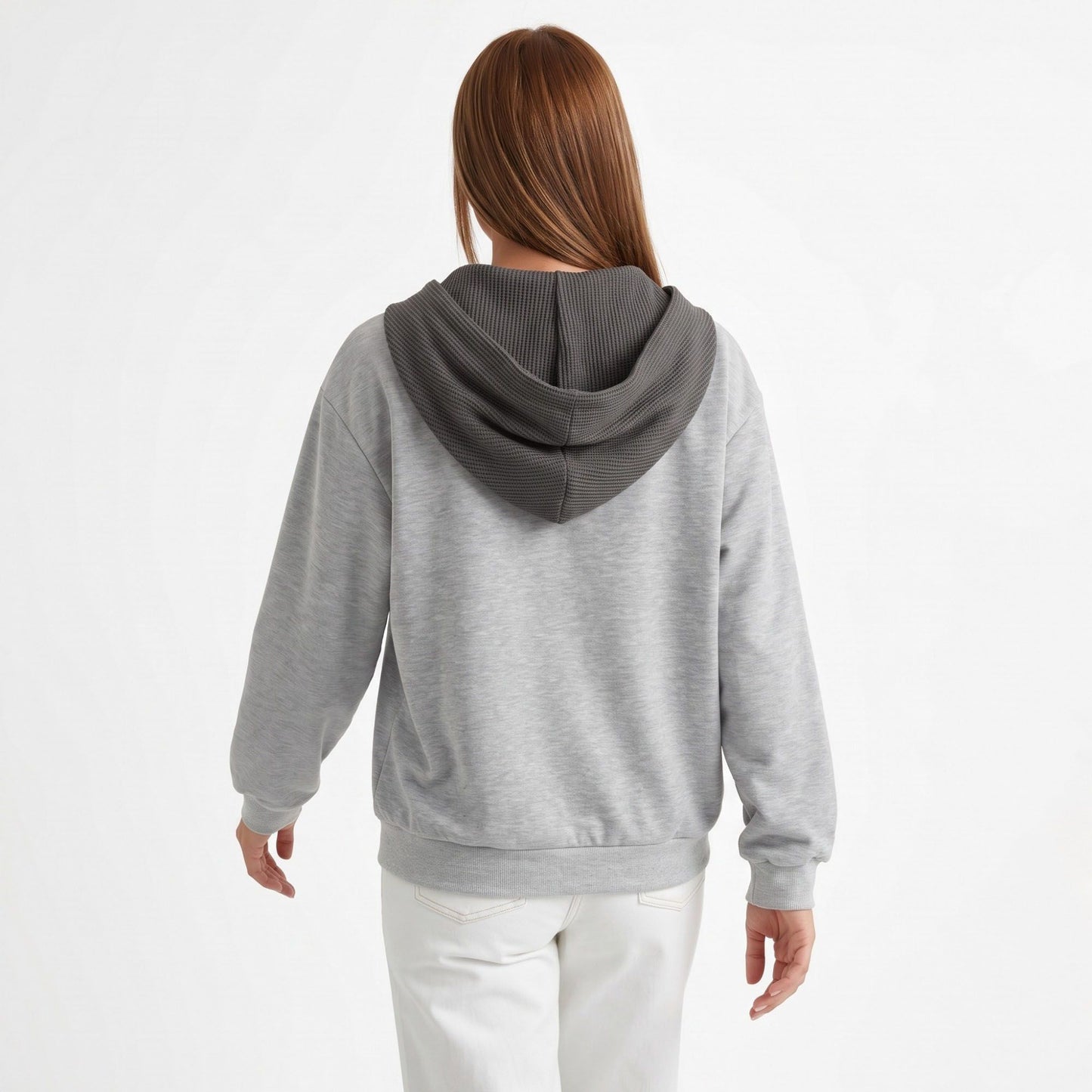 Contrast Collar Henley Long Sleeve Relaxed Pullover Sweatshirt