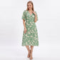 Floral Print Flutter Sleeve Smocked Waist Midi Dress