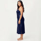 Plus Size Satin Chemise Nightgown with Lace Trim Neckline Adjustable Straps Side Slit Slip Dress