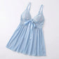 Lace Babydoll Chemise with V Neck Ribbon Bow and Flowy Skirt