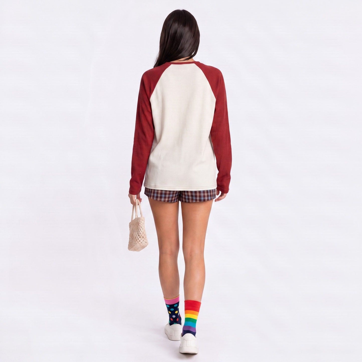 Colorblock Waffle Knit Raglan Long Sleeve Top