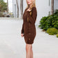 Long Sleeve Button-Detail Bodycon Dress Side Wrap Design
