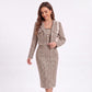 Houndstooth Cropped Blazer and Square Neck Midi Dress Two Piece Set
