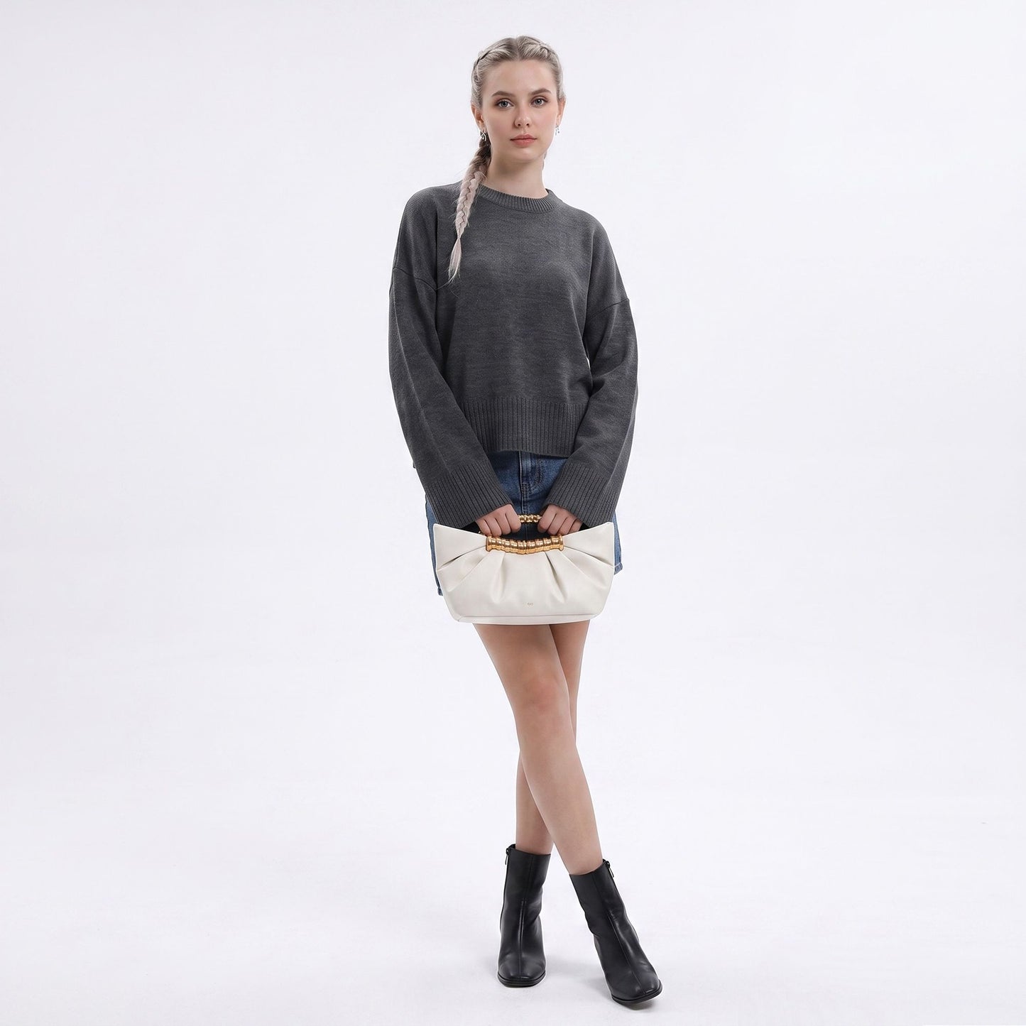 Oversized Crewneck Knit Sweater with Flared Sleeves