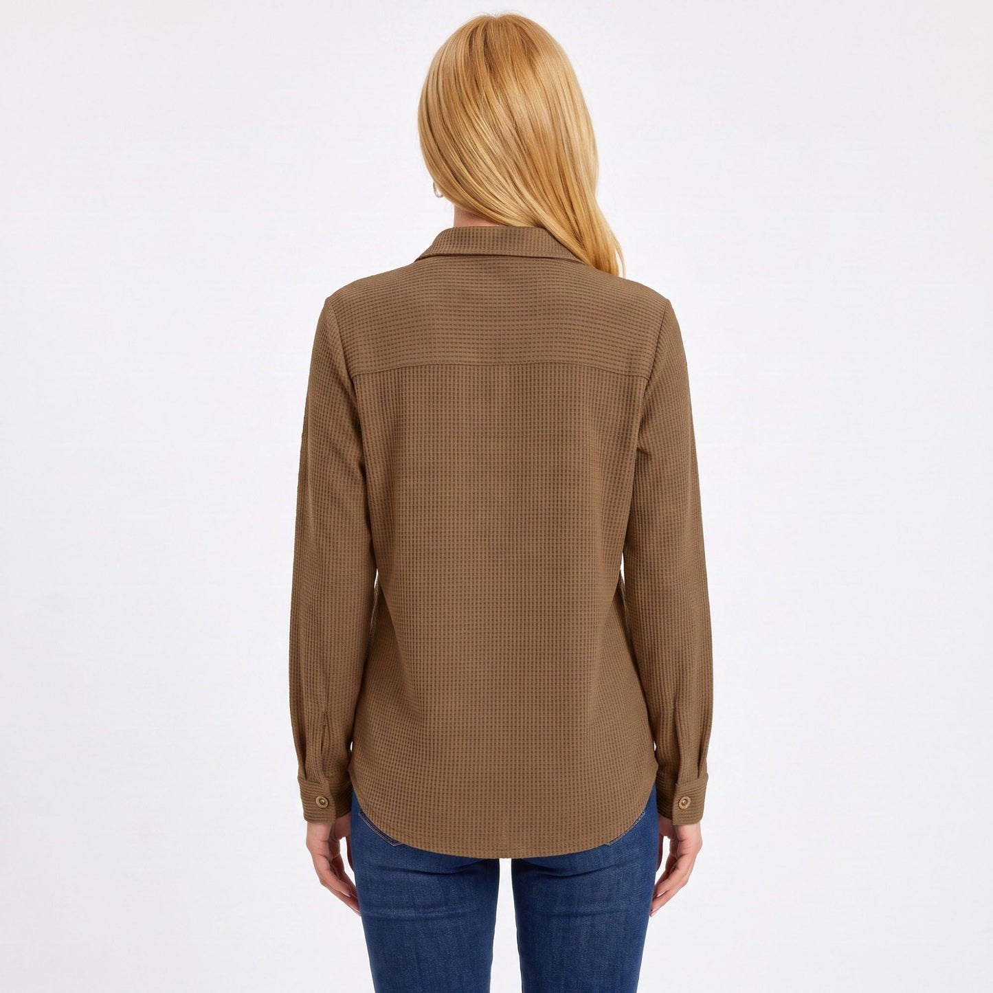 Textured Button Front Long Sleeve Shirt with Chest Pocket