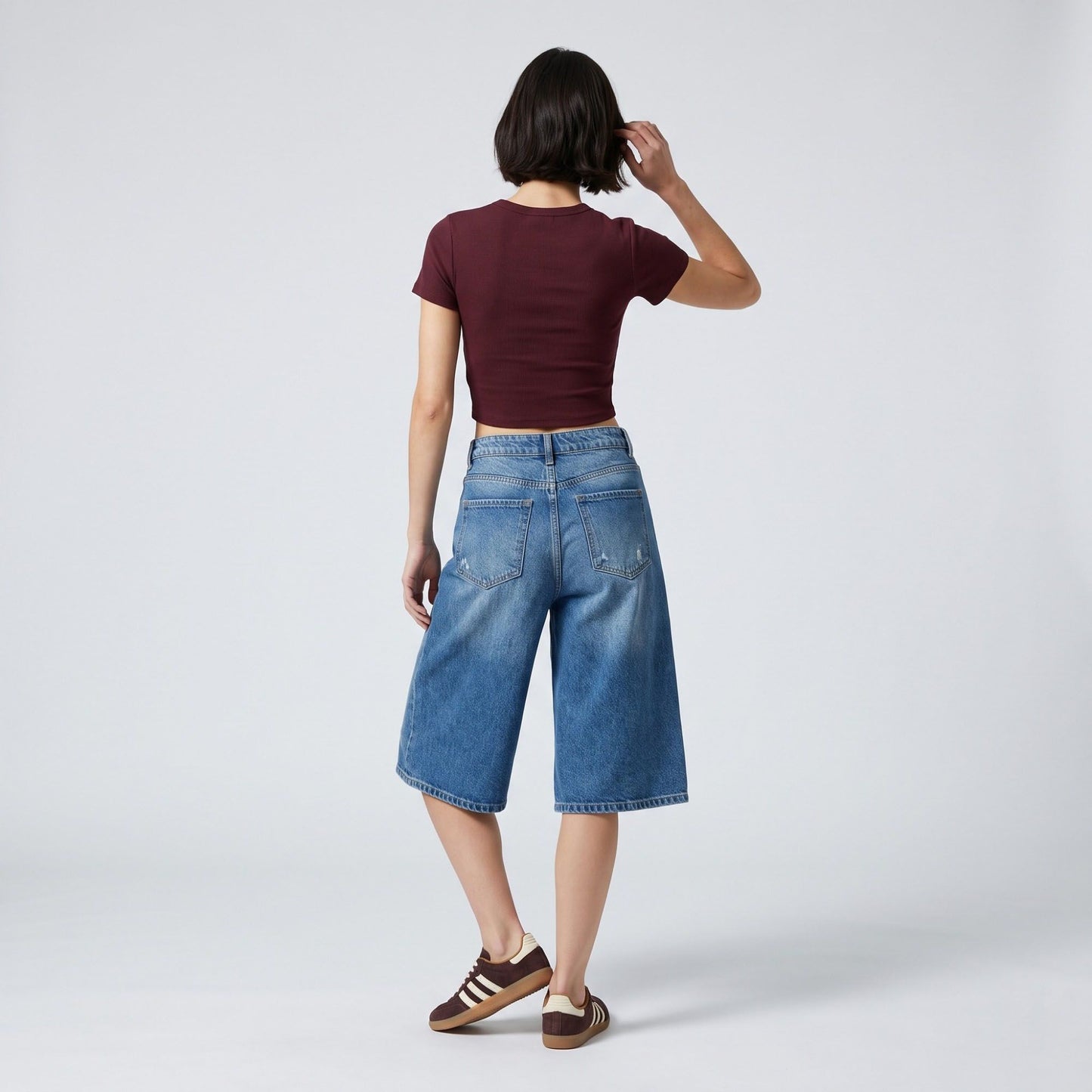 High-Waisted Cropped Wide-Leg Denim Trousers