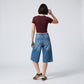 High-Waisted Cropped Wide-Leg Denim Trousers
