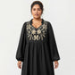 Plus Size Long Sleeve V Neck Dress with Floral Embroidered Bodice and Flowy Tiered Skirt