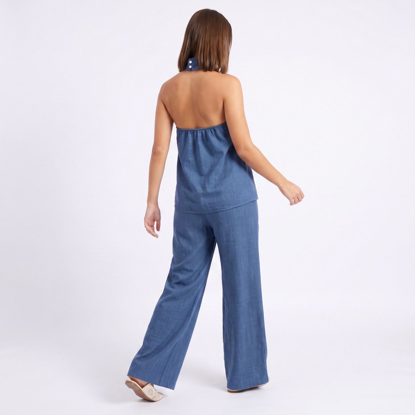 2-Piece Set Halter Ring Top and Wide Leg Pants Matching Outfit