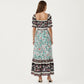 Puff Sleeve Maxi Dress with Mixed Floral Print and Border Hem