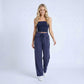 High Rise Drawstring Wide Leg Utility Pants with Patch Pockets