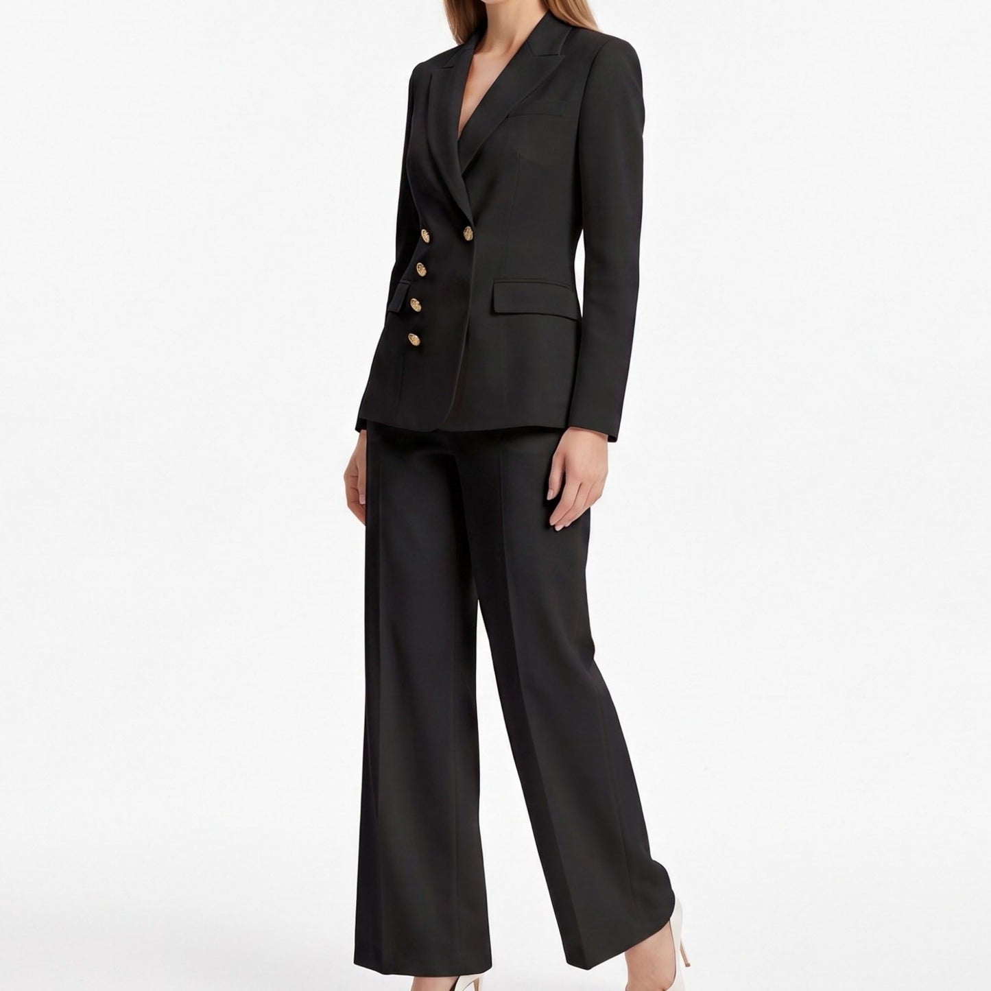 Double Breasted Blazer and Straight Leg Pants Two Piece Suit Set