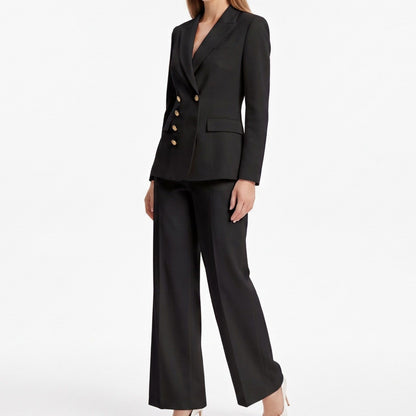 Double Breasted Blazer and Straight Leg Pants Two Piece Suit Set