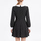 Polka Dot Mini Dress Contrast Collar Button Front Long Sleeve Fit and Flare