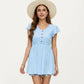 Eyelet Babydoll Top with V-Neckline Button Front and Flutter Sleeves