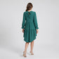 Maternity V Neck High Low Mini Dress with Long Sleeves and Tiered Hem