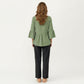 V-Neck Bell Sleeve Peplum Blouse with Button Detail and Gathered Waist