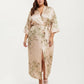 Plus Size Satin Floral Kimono Robe with Self Tie Belt Longline Open Front Lightweight Sleepwear