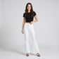 High Rise Flare Pants Button Front Stretch Wide Leg Hem Pants