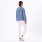 Washed Denim Hooded Pullover Jacket Long Sleeve Kangaroo Pocket Casual Outerwear