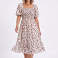 Floral Square Neck Smocked Bodice Tiered Midi Dress