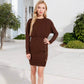 Long Sleeve Button-Detail Bodycon Dress Side Wrap Design
