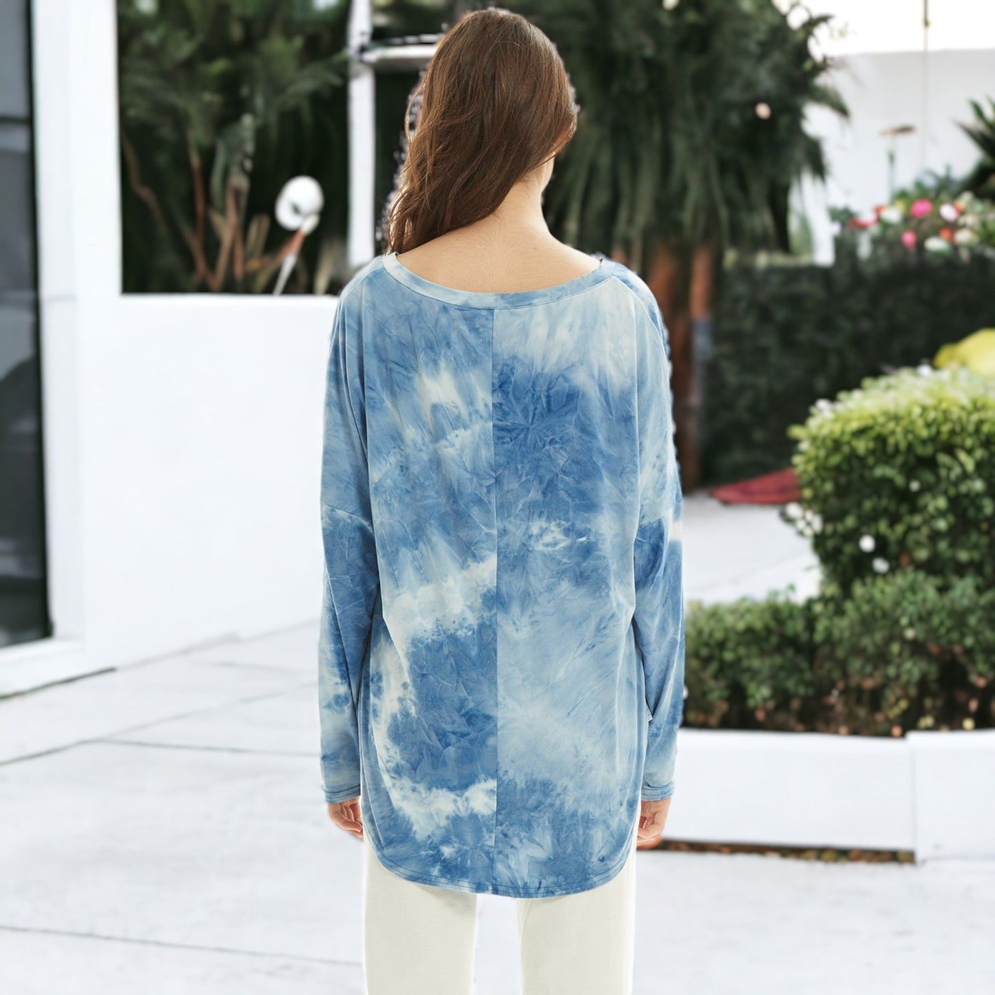 Long Sleeve T Shirt V Neck Casual Basic Tee Tie Dye Tops