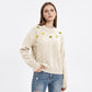 Floral Embroidered Cable Knit Crewneck Sweater