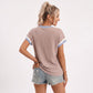Ribbed Short Sleeve Top Contrast Trim Crew Neck Casual Tee
