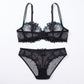 Floral Embroidered Sheer Mesh Underwire Bra and Panty Two Piece Lingerie Set