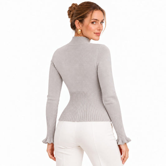 Mock Neck Ribbed Knit Long Sleeve Slim Fit Pullover Sweater