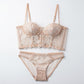 2 Piece Rose Lace Longline Underwire Bra and Panty Lingerie Set